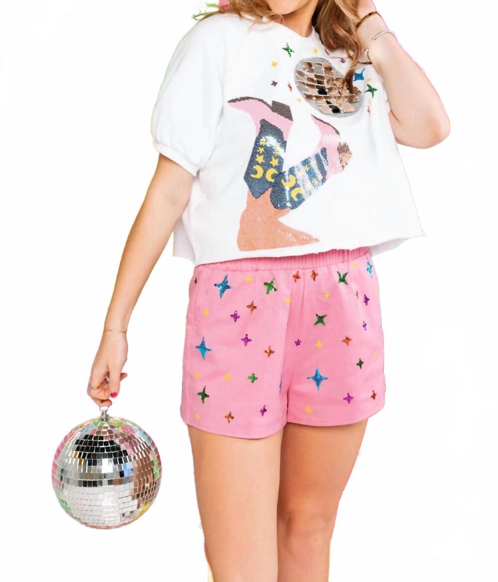 NEW QUEEN OF SPARKLES disco sparkles shorts in pink